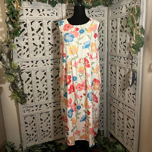 Dresses & Skirts - GLORIOUS BOUQUET OF PINK BLUE & MULTICOLOR FLOWERS SLEEVELESS MAXI SUN DRESS
